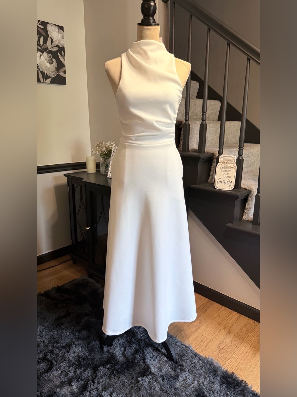 NWT Showpo MACY Off White High-Neck A-line Midi Dress with pockets Sz 2 - Picture 4 of 10